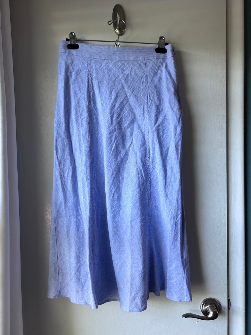J. Crew Light Blue Irish Linen Skirt with Flowing Silhouette